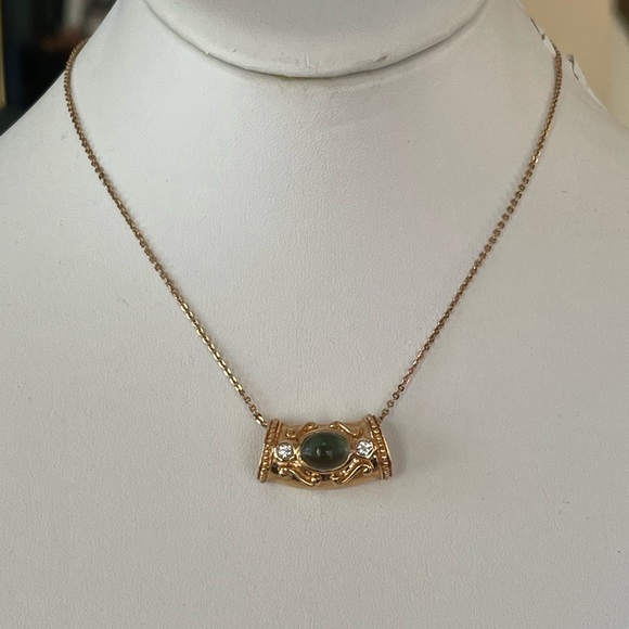 Laura Ramsey designer green cabochon gemstone gold plated solid sterling pendant - Picture 6 of 7